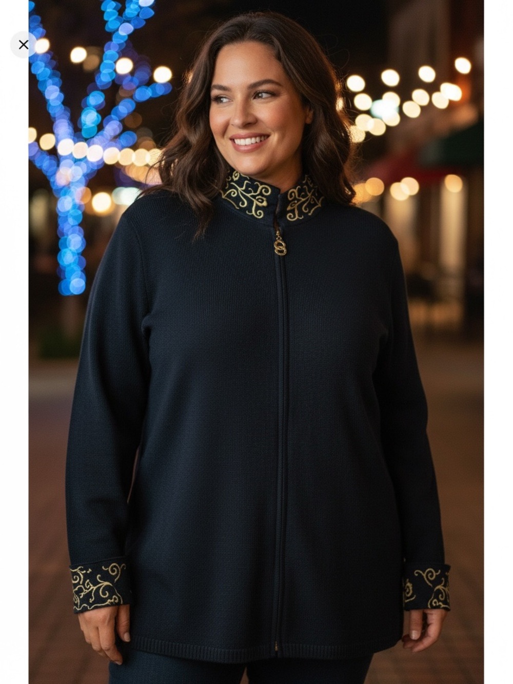 Vintage San Remo Laura Knits Cardigan Sweater Jacket Black embroidered Gold XL